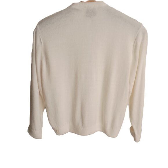 Ste Laurent Vintage White Embellished Crop 3/4 Sleeve Cardigan Sweater Women’s - Picture 4 of 16